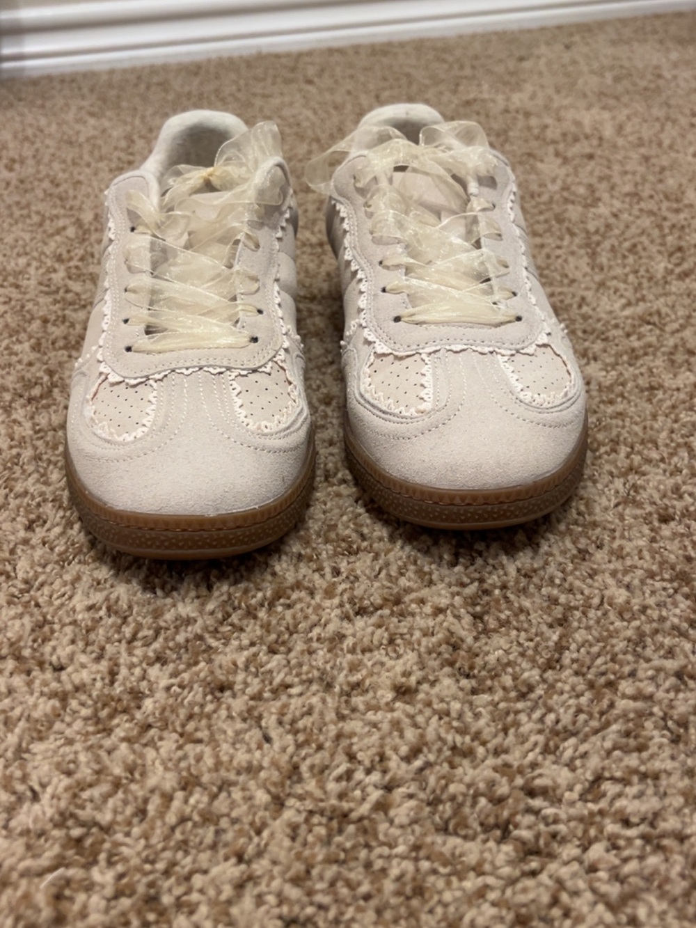 Cream Suede Lace-Up Sneakers